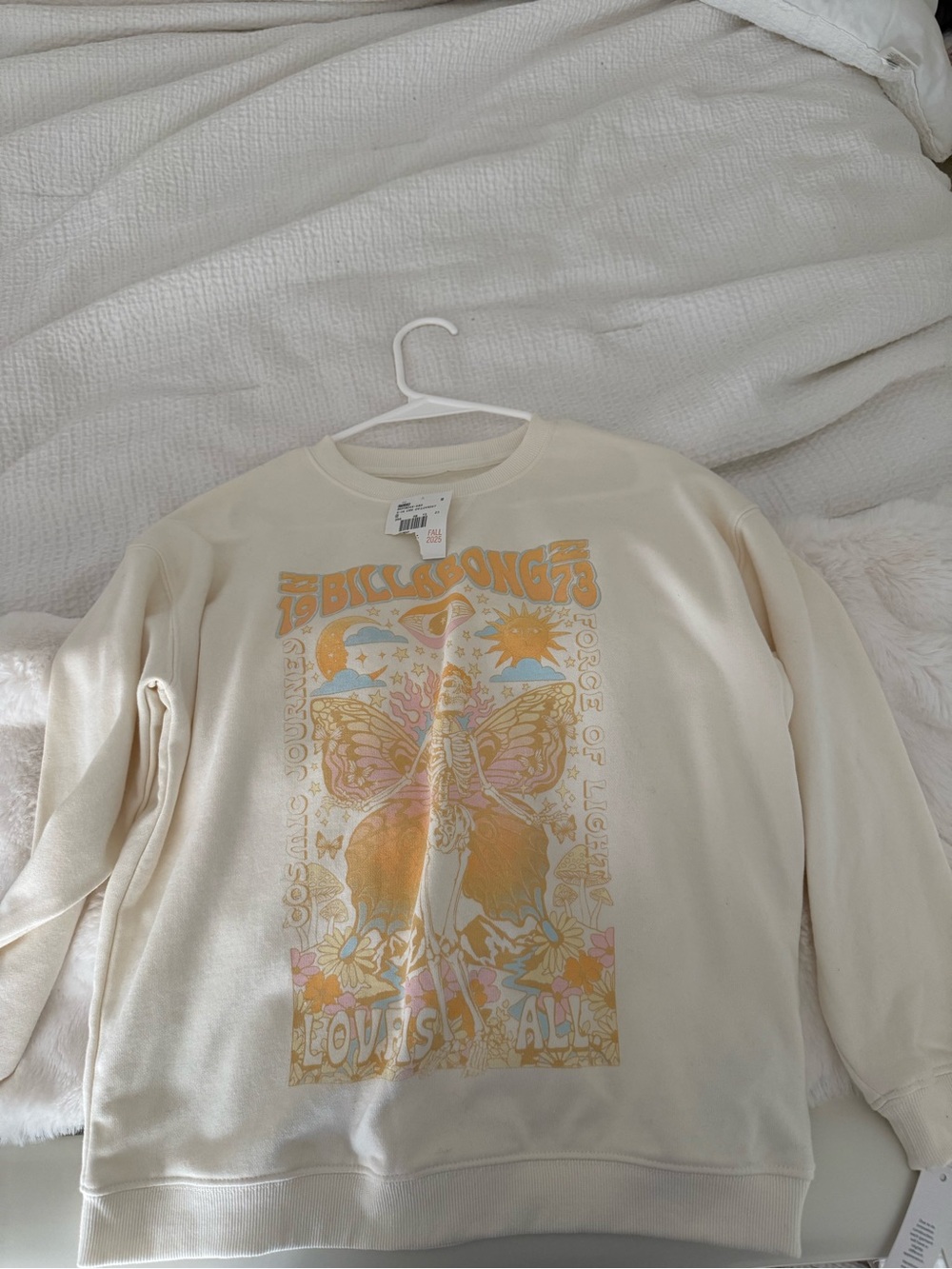 Billabong Cream Crewneck Sweatshirt with Pastel Butterfly Graphic